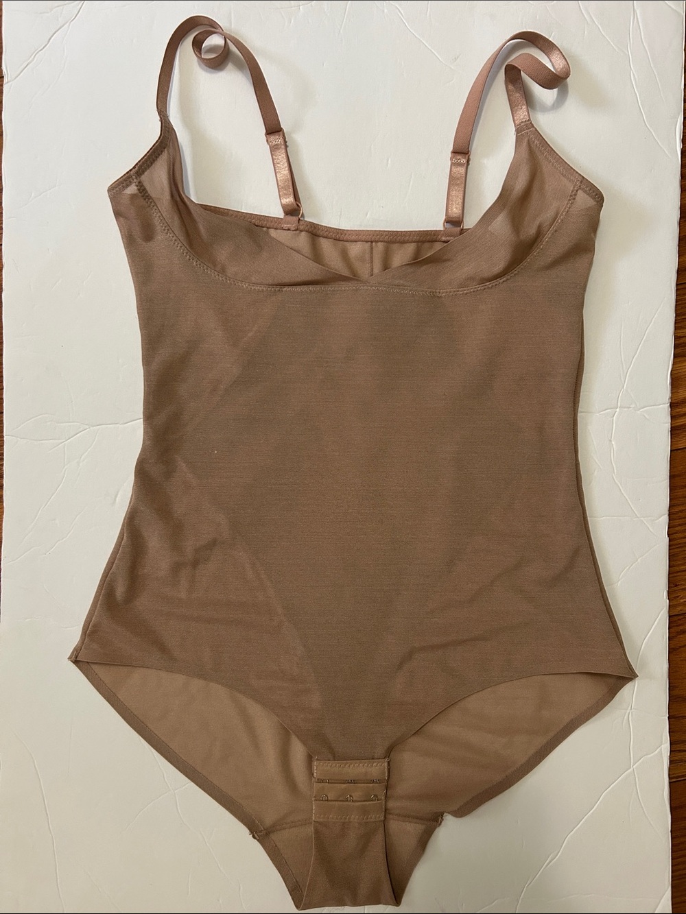 Prima Valentina woman’s shaper Bodysuit  Adjustable Straps, tan, open bust sz L